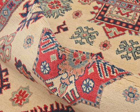 4x6 Beige Kuba Afghan Hand Knotted Wool Area Rug